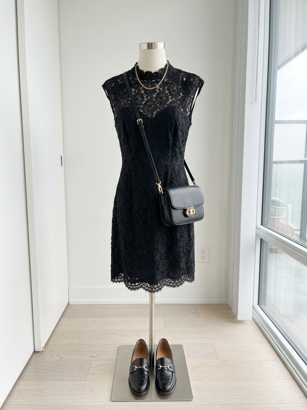 Sandro Black Lace High-Neck Sleeveless Dress